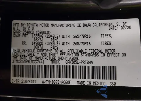 2020 Toyota Tacoma Trd Off-Road from USA, damaged, VIN 3TMCZ5AN9LM337441